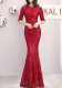 Long Sequin Half Sleeve Plus Size Fat Beauty Mermaid Formal Party Evening Dress
