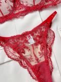Flower Embroidery See-Through Mesh Sexy Bra and panty lingerie set