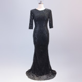 Long Sequin Half Sleeve Plus Size Fat Beauty Mermaid Formal Party Evening Dress