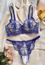 Flower Embroidery See-Through Mesh Sexy Bra and panty lingerie set