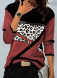 Women's clothing contrasting colors Positioning Print Round Neck long-sleeved T-shirt