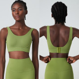 Plus Size Deep U Back Sports Bra Women's Shockproof One Cup Fitness Yoga Bra Vest