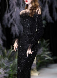 Chic party Formal Party Slim Fit evening sequined long dress for women