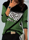 Women's clothing contrasting colors Positioning Print Round Neck long-sleeved T-shirt