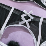 Sexy bra set lacemesh Patchwork nurse outfit sexy lingerie five-piece set