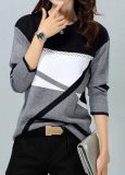 Women's clothing contrasting colors Positioning Print Round Neck long-sleeved T-shirt