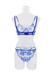 Flower Embroidery See-Through Mesh Sexy Bra and panty lingerie set