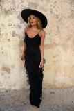 Spring and summer sexy Low Back straps u-neck slim side slit long dress