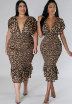 Summer v-neck Low Back Slim Fit leopard print Slim Waist sexy dress Summer v-neck Low Back Slim Fit leopard print Slim Waist sexy dress