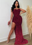 Fashionable Women's Solid Color Sequin Sleeveless Low Back Long Dress（customized,MOQ 6pcs/size/color,process time 7-10 days）