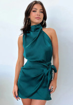 Satin Evening Gown Wedding Halter Neck Lace-Up dress