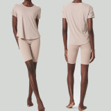 Short Sleeve Yoga Suit for Women Summer Plus Size Stretch Two Piece Fitness Shorts set Quick Drying Sports Wear