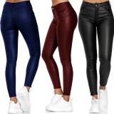 Women's High Waist Casual Pu Leather Tight Fitting Pants
