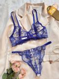 Flower Embroidery See-Through Mesh Sexy Bra and panty lingerie set