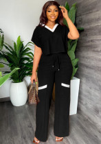 Solid Color Casual Short Sleeve T-Shirt Sports Straight Pants Summer Two-piece pants Set Solid Color Casual Short Sleeve T-Shirt Sports Straight Pants Summer Two-piece pants Set