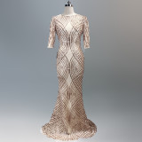 Long Sequin Half Sleeve Plus Size Fat Beauty Mermaid Formal Party Evening Dress