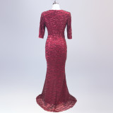 Long Sequin Half Sleeve Plus Size Fat Beauty Mermaid Formal Party Evening Dress