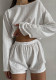 Autumn women's fashionable and simple style slim fit loose pullover top shorts set