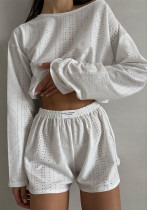 Autumn women's fashionable and simple style slim fit loose pullover top shorts set Autumn women's fashionable and simple style slim fit loose pullover top shorts set