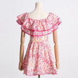 Summer Off Shoulder ruffle embroidered lace Slim Waist Slim Fit Holidays style dress