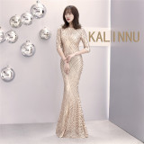 Long Sequin Half Sleeve Plus Size Fat Beauty Mermaid Formal Party Evening Dress