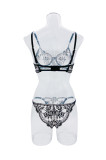 Flower Embroidery See-Through Mesh Sexy Bra and panty lingerie set