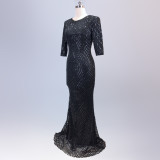 Long Sequin Half Sleeve Plus Size Fat Beauty Mermaid Formal Party Evening Dress