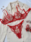 Flower Embroidery See-Through Mesh Sexy Bra and panty lingerie set