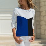 Women's clothing contrasting colors Positioning Print Round Neck long-sleeved T-shirt