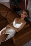 Summer Women's Sexy Straps Sequin Slit Low Back Solid Color Dress