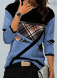 Women's clothing contrasting colors Positioning Print Round Neck long-sleeved T-shirt