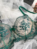 Flower Embroidery See-Through Mesh Sexy Bra and panty lingerie set