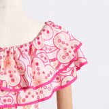Summer Off Shoulder ruffle embroidered lace Slim Waist Slim Fit Holidays style dress