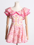 Summer Off Shoulder ruffle embroidered lace Slim Waist Slim Fit Holidays style dress