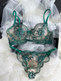 Flower Embroidery See-Through Mesh Sexy Bra and panty lingerie set