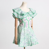 Summer Off Shoulder ruffle embroidered lace Slim Waist Slim Fit Holidays style dress