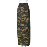Elastic Waist Women's Spring and Summer Pocket Outdoor Fashion Style Camouflage Washed Skirt