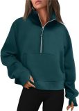 Autumn and Winter Women's Half-Zip Short Stand Collar Plush Solid Color Top