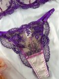 Flower Embroidery See-Through Mesh Sexy Bra and panty lingerie set