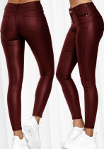 Women's High Waist Casual Pu Leather Tight Fitting Pants