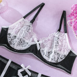 Sexy bra set lacemesh Patchwork nurse outfit sexy lingerie five-piece set