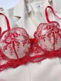 Flower Embroidery See-Through Mesh Sexy Bra and panty lingerie set