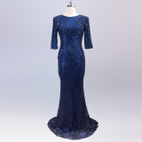 Long Sequin Half Sleeve Plus Size Fat Beauty Mermaid Formal Party Evening Dress