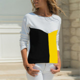 Women's clothing contrasting colors Positioning Print Round Neck long-sleeved T-shirt