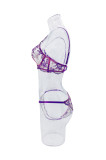 Flower Embroidery See-Through Mesh Sexy Bra and panty lingerie set