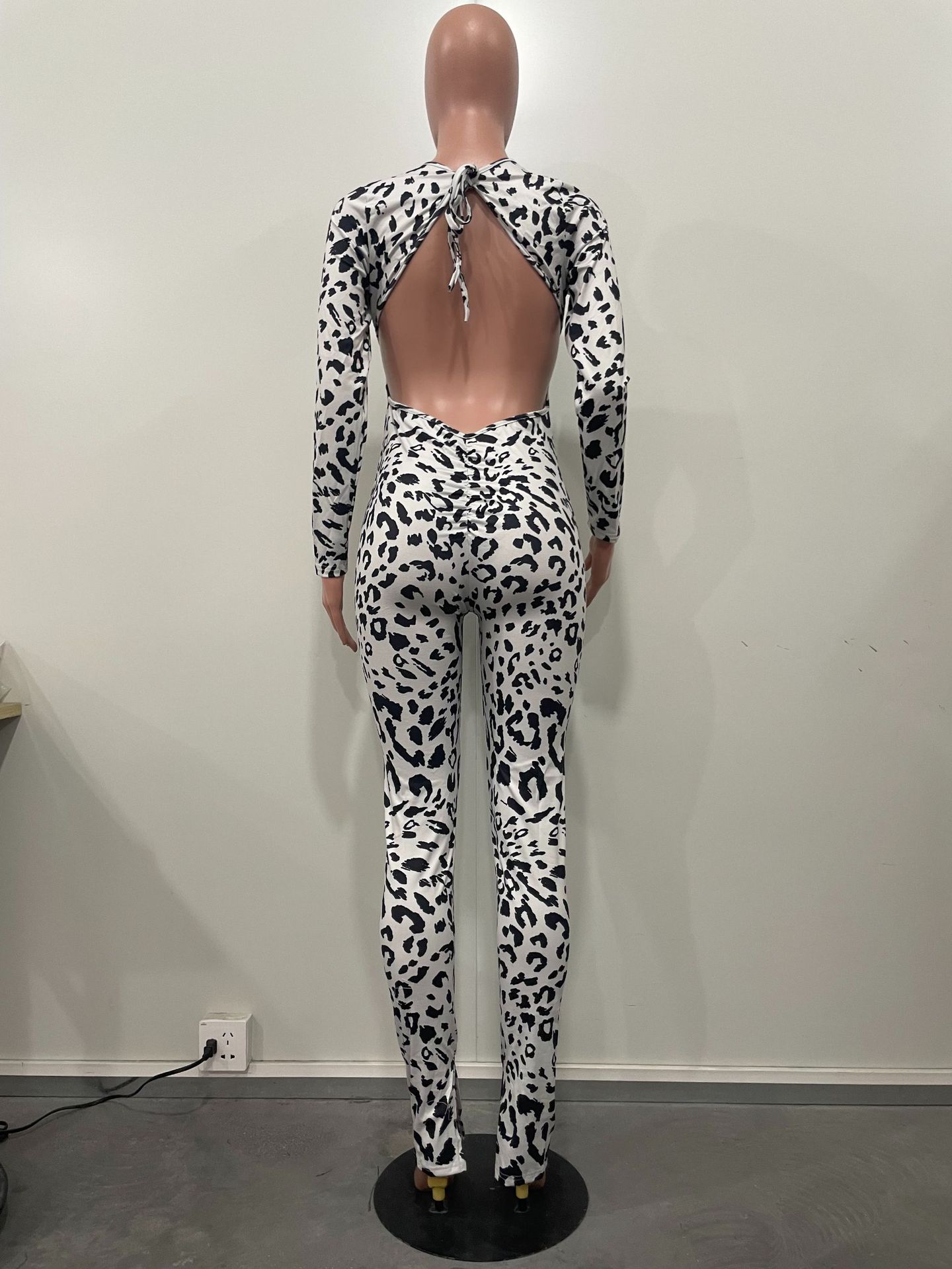 Leopard Print Backless Jumpsuit for Casual Summer Outings