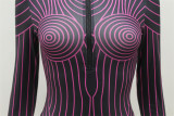 Women Striped Fluorescent Turtleneck Long Sleeve Padded Shoulder Zipper Bodysuit