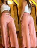 Women Solid High Waist Loose Wide Leg Bell Bottom Pants
