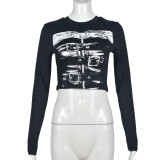Women printed sexy long-sleeved Top and Style Skirt two-piece set