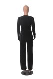Women Loose Solid Long Sleeve Top and Wide Leg Pants Two-piece Set